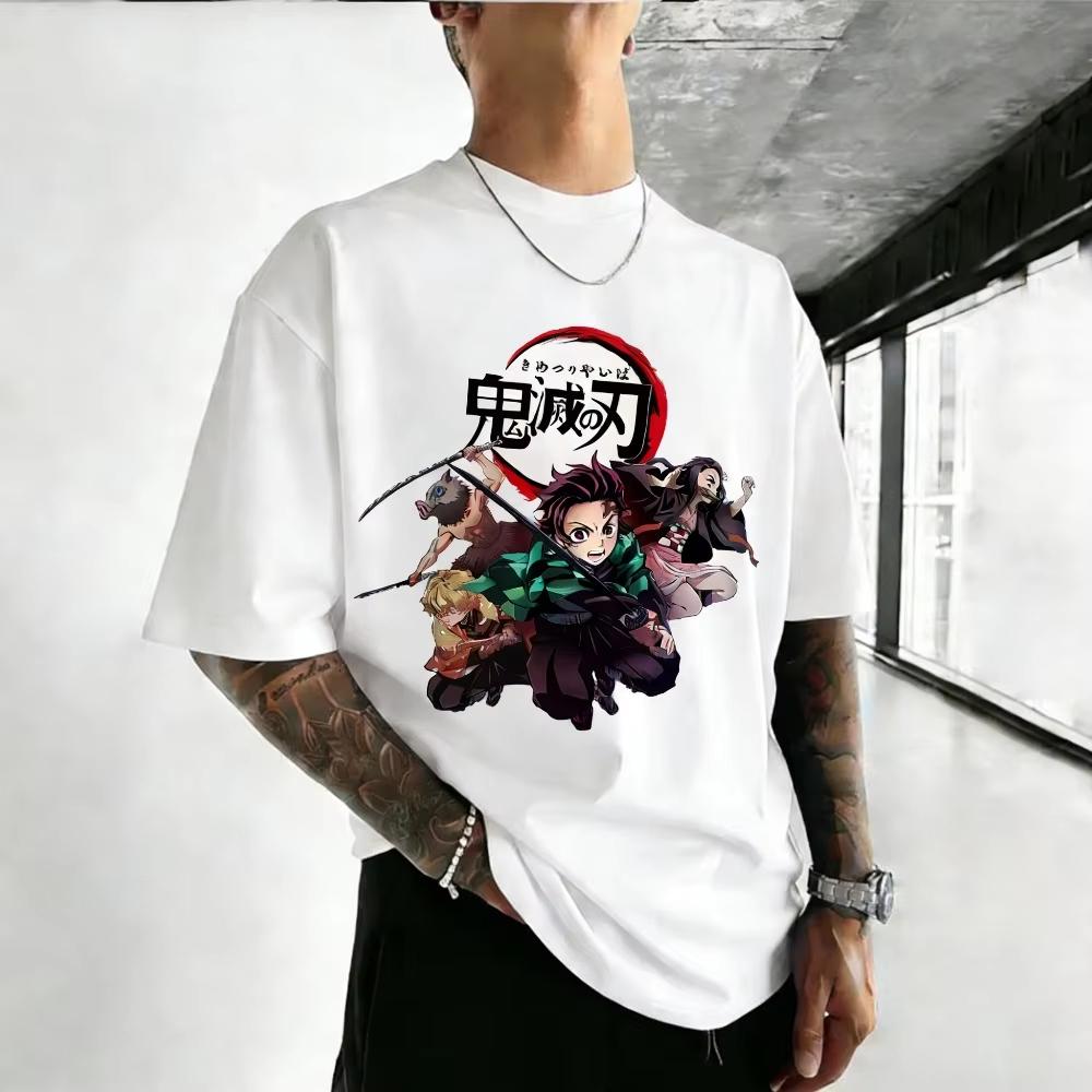 Unisex Pure Cotton Tshirt from Demon Slayer  Summer 2026 Harajuku Style Anime Print  Large Size Shortsleeved Top