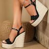 Damen Hohe Absätze Kleiderschuhe Sommer Geflochten Uni Plateau Keile Offene Zehenpartie Sandalen Modische Schuhe