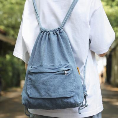 Casual Denim Fabric Backpack  Large Capacity  Drawstring  Lightweight  Versatile  New Western Style  High Quality