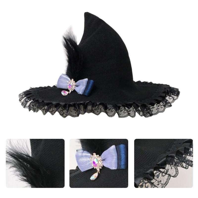 Witch Hat Feathered Witch Pointed Hat Magican Hat Halloween Witch Hat Wizard Hat Masquerad Halloween Witch Costume