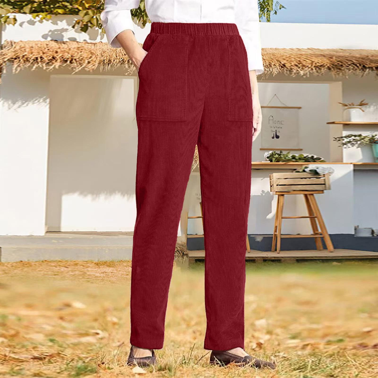 

Women s Autumn/Winter Corduroy Elastic Waist Straight-Leg Pants L