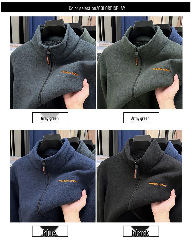 Woodpecker Men's Winter Polar Fleece Stand Collar Hoodie Double-Sided Berber Fleece Shell Jacket