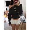 Women Loose Off Shoulder Long Sleeve Knit Cropped Sweater