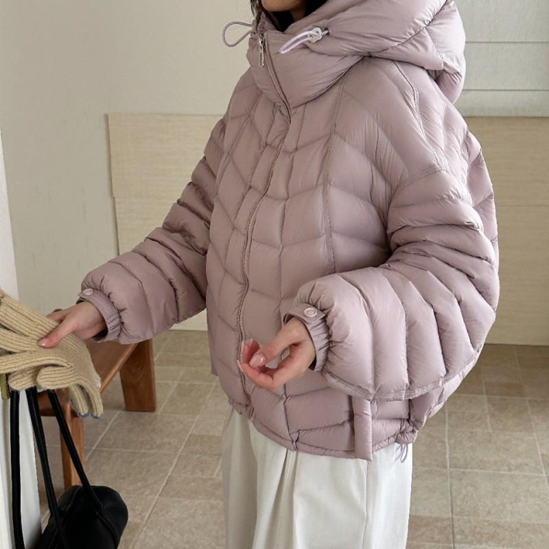 Womens Lightweight Hooded Down Jacket 90% White Duck Short Puffer Coat Korean Style Slim Fit