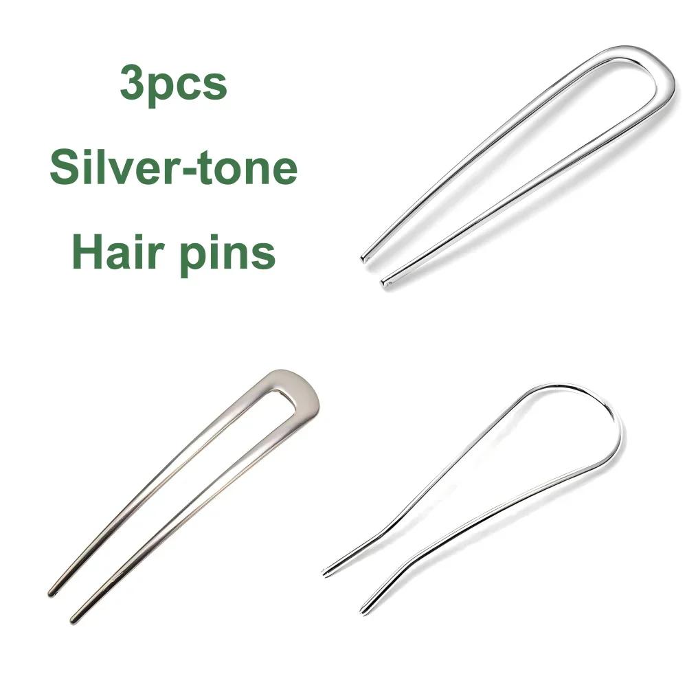 

Simple Elegant U-Shaped Hairpin Gold Color French Hair Sticks Clips Long Thick Updo Bun Jewelry Accessories For Women Gift