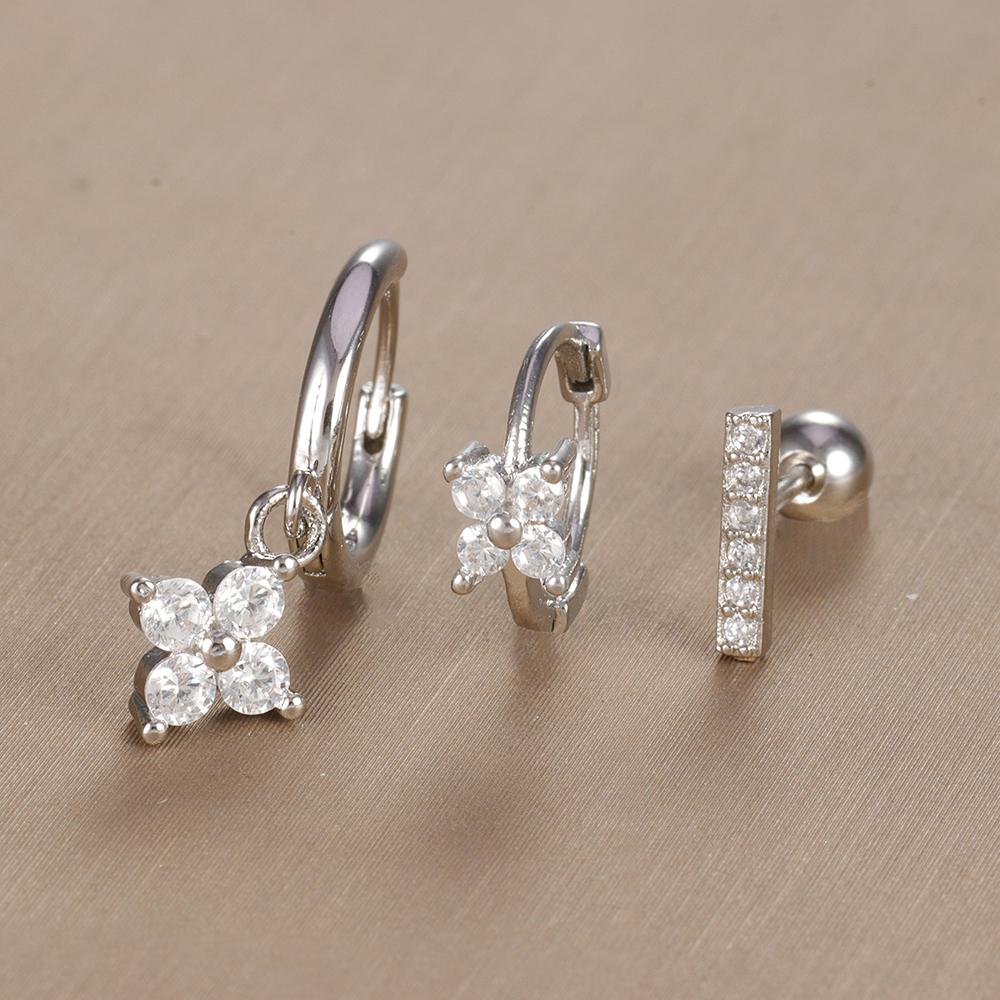 3-teiliges Vintage-Design-Set mit vier Zirkonia-Creolen für Frauen, winziger Knorpelpiercing-Ohrring aus Edelstahl, Schmuckgeschenk