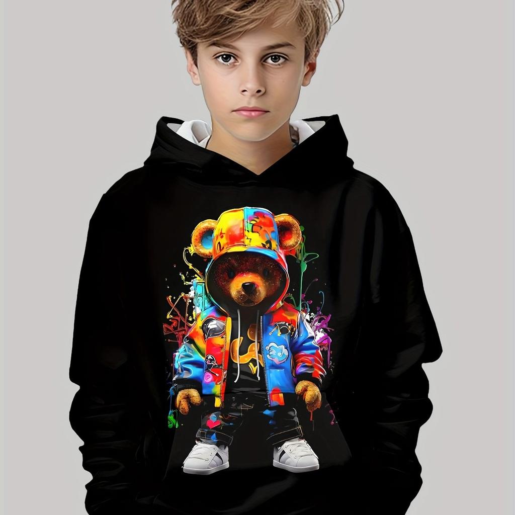 Ropa Infantil Niños Sudaderas con Capucha Manga Larga Oso Genial Estampado Ropa de Primavera Otoño para Niños Moda Exterior Ropa para Niñas Sudaderas