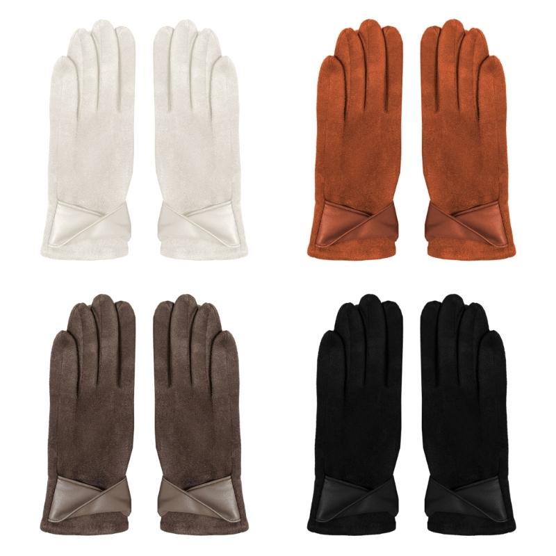 Women's Sueded Gloves with Fleece Lining for Warmth and Stylish Fashionable Bowknot Cuffs Hand Gloves for Daily Use