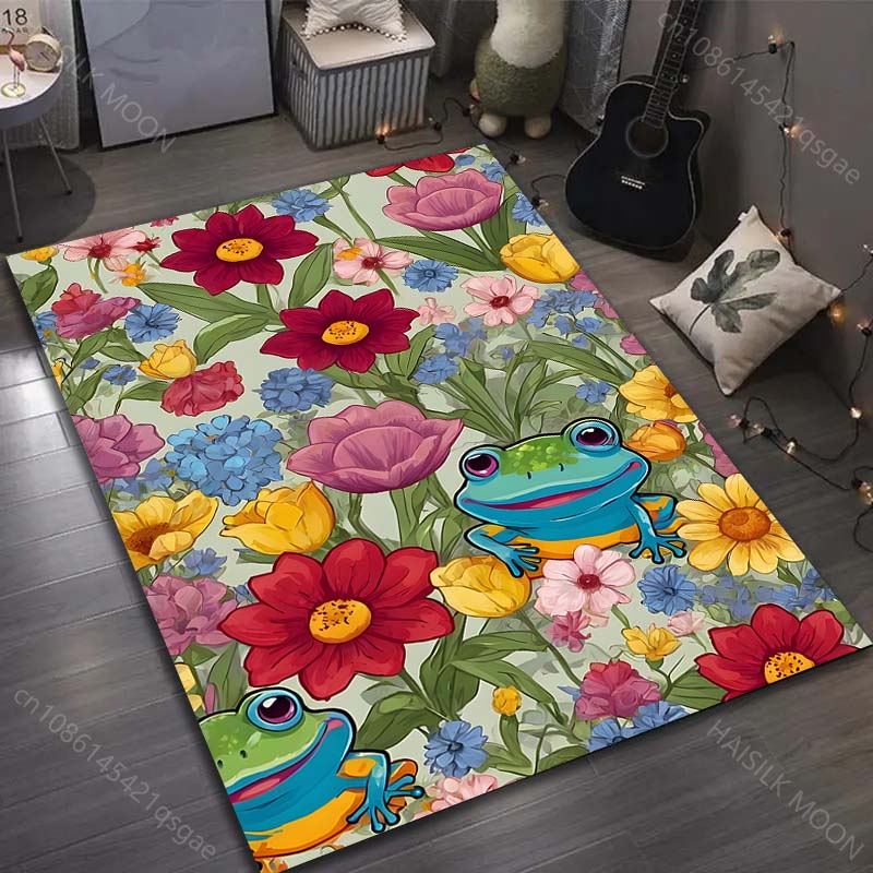 Mushroom and Frog Meditation Print Carpet for Living Room Bedroom Sofa Doormat Decor Area Rugs Non-slip Floor Mat Large Size