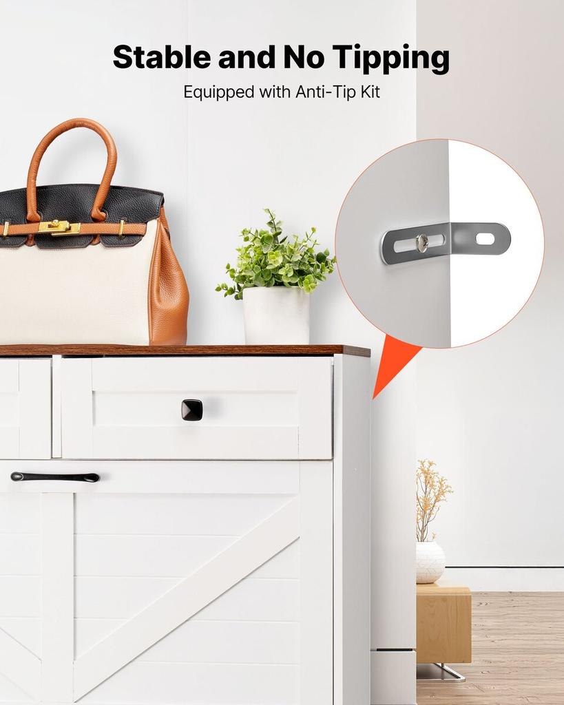 Shoe Cabinet with 2 Flip Drawers, Farmhouse Shoes Storage Cabinet with 2 Drawers and Anti-Tipping Device, Freestanding Shoe Organizer Ideal for