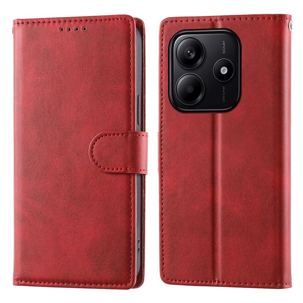 For Xiaomi Redmi Note 14 5G Case Stand Wallet Calf Texture PU Leather Flip Phone Cover with Wrist Strap