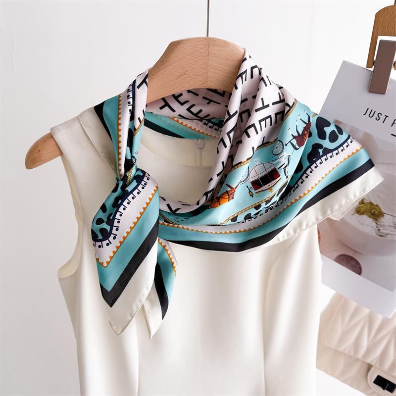 Letni Szal Jedwabny z Prostym Nadrukiem Szal Kwadratowy 70cm Modny Wszechstronny Szal Damski Profesjonalny Szal Jedwabny