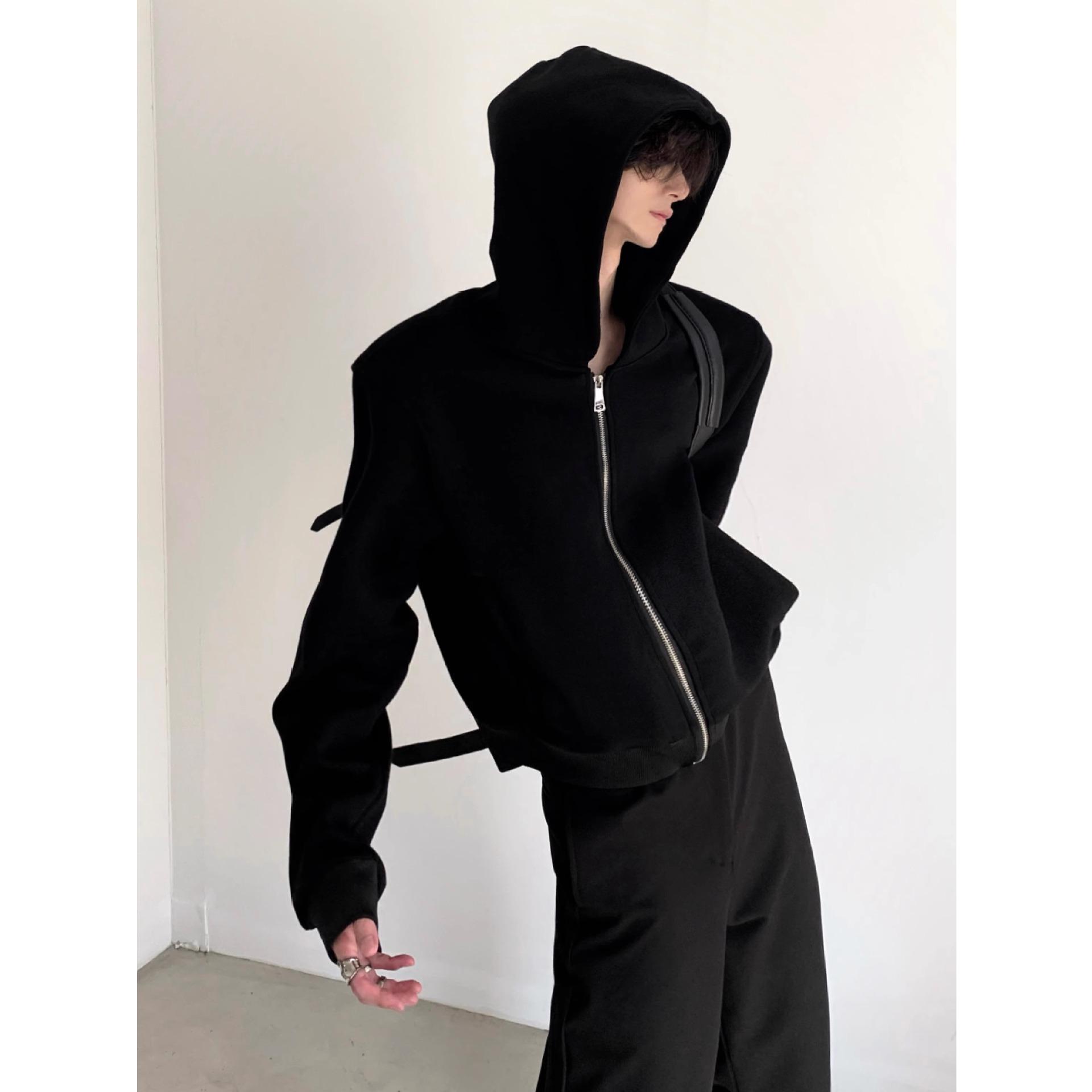 

Unisex Black Three-Color Cleanfit Silhouette Zipper Hoodie Cardigan XXXL чёрный