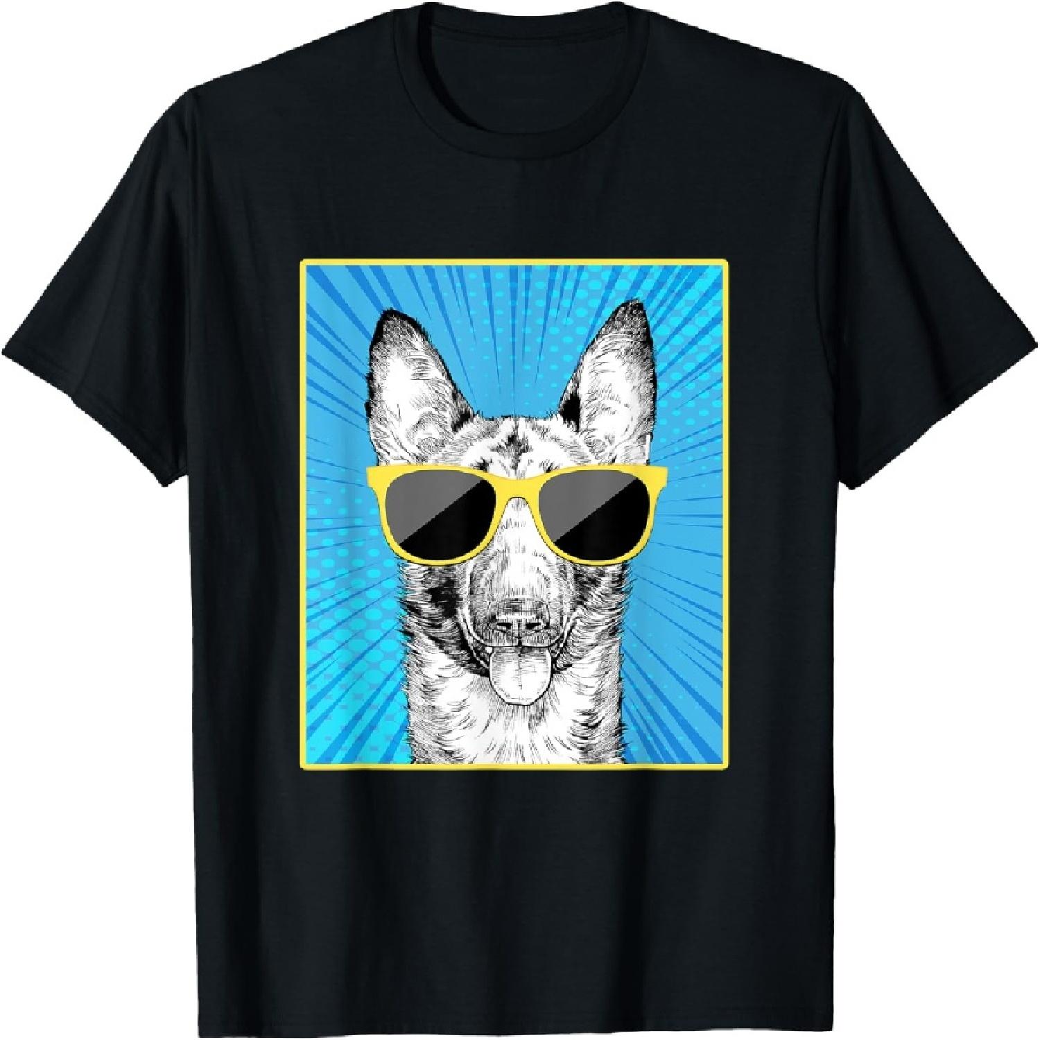 Belgian Malinois Portrait Pop Art Dog with Sunglasses T-Shirt XXXXXL разноцветный