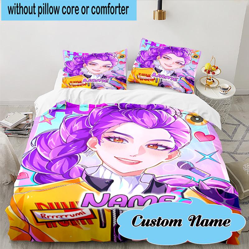 Custom Name 3PCS KPop Cartoon Bedding Set, Including 1pc Duvet Cover And 2pcs Pillowcases, Suitable for Dorms and Bedrooms Gift