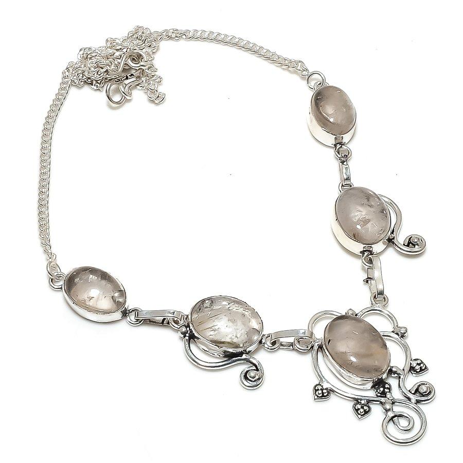 

Натуральный Золотистый Рутил Драгоценный Камень Серебро 925 пробы Ювелирное Изделие Ожерелье 18 E2S10