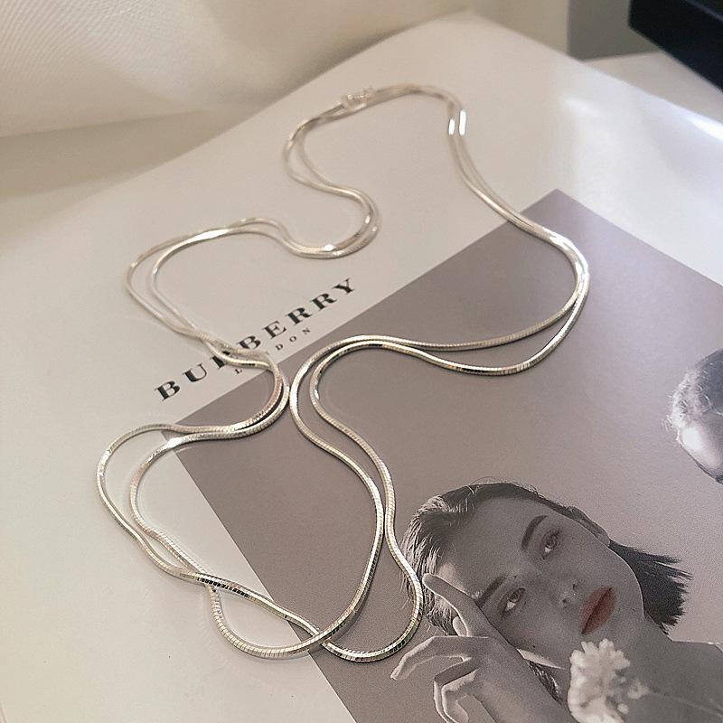 Collana di Perle Minimalista da Donna, Argento Sterling S925, Lunga Catena da Maglione Regolabile