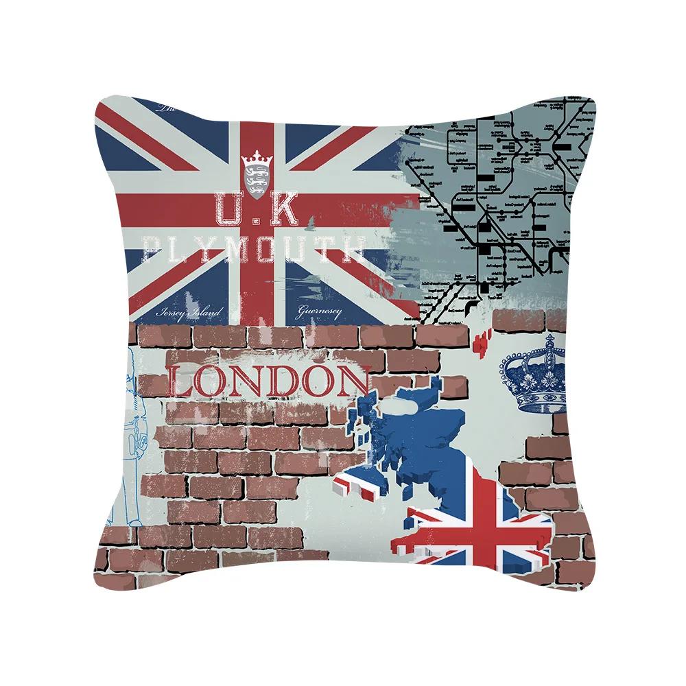 British Style Cushion Cover 18x18 Inches Pillow Case Red Blue Pillow Covers Retro Home Decorations Throw Pillow Case for Couch