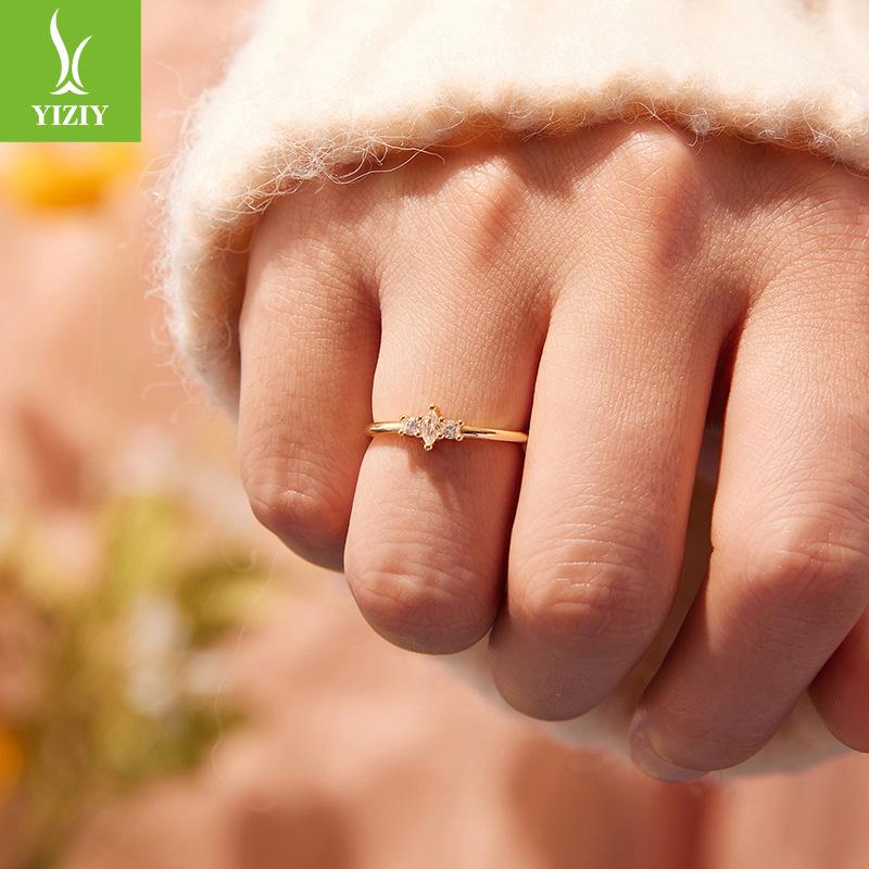 Simple Horse Eye Zircon Single Ring, Fashionable Stacked S925 Sterling Silver Plated 14K Gold Ring Ring Ring.