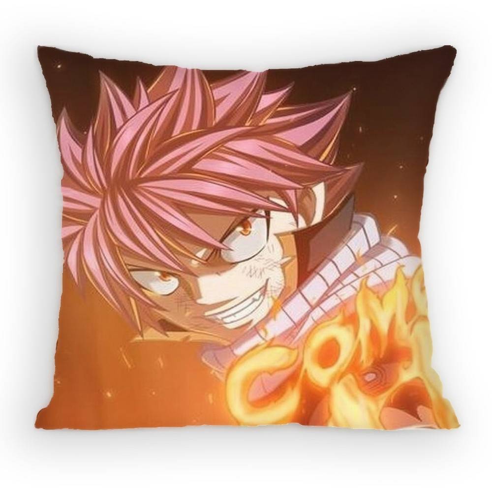 FAIRY TAIL Natsu Pillow Case Antidustmite Pillowcase Invisible zipper silky short plush Sofa cushion cover
