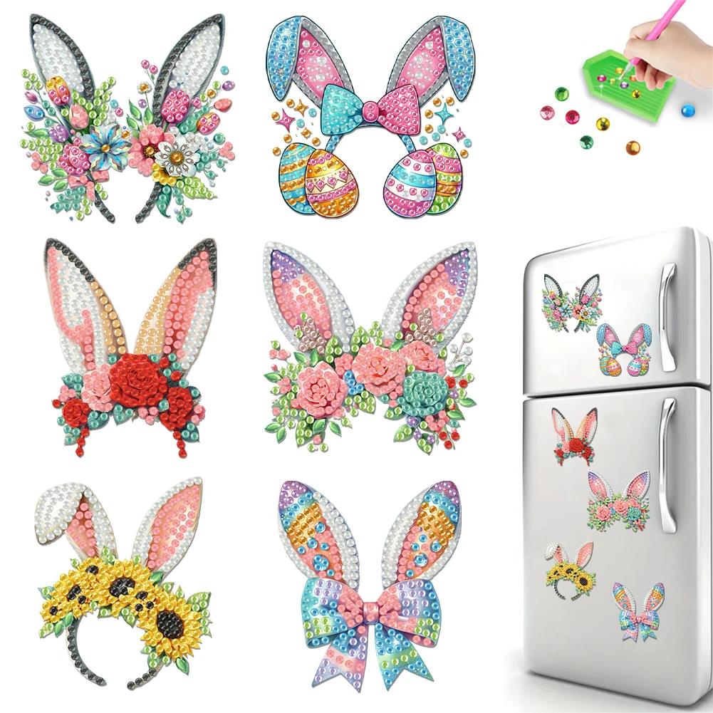 6Pcs Easter Gnome Diamond Painting Refrigerator Magnet Diamond Painting Fridge Magnet DIY Fridge Stickers for Adults Beginners