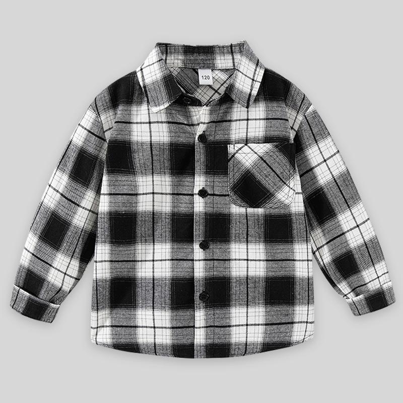 Boys' Spring & Autumn Plaid Long-Sleeve Shirt - Korean Style, Comfortable, Pure Cotton for Older Kids