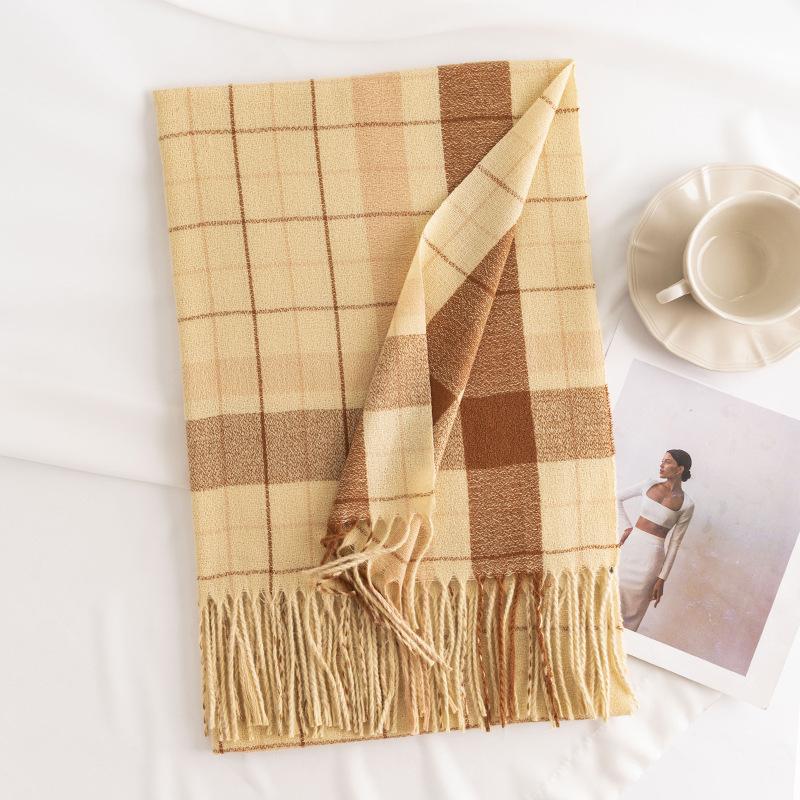 Cachecol xadrez feminino da moda, cachecol de cashmere imitação, proteção para o pescoço, cachecol resistente ao frio para deslocamento, xale longo e quente