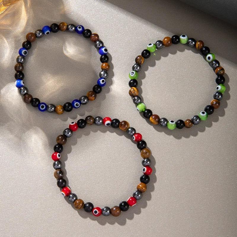 Fashion Evil Eye Natural Stone Beaded Bracelet for Women Men Turkish Amulet Protection Jewelry Yoga Spiritual Friendship Gifts