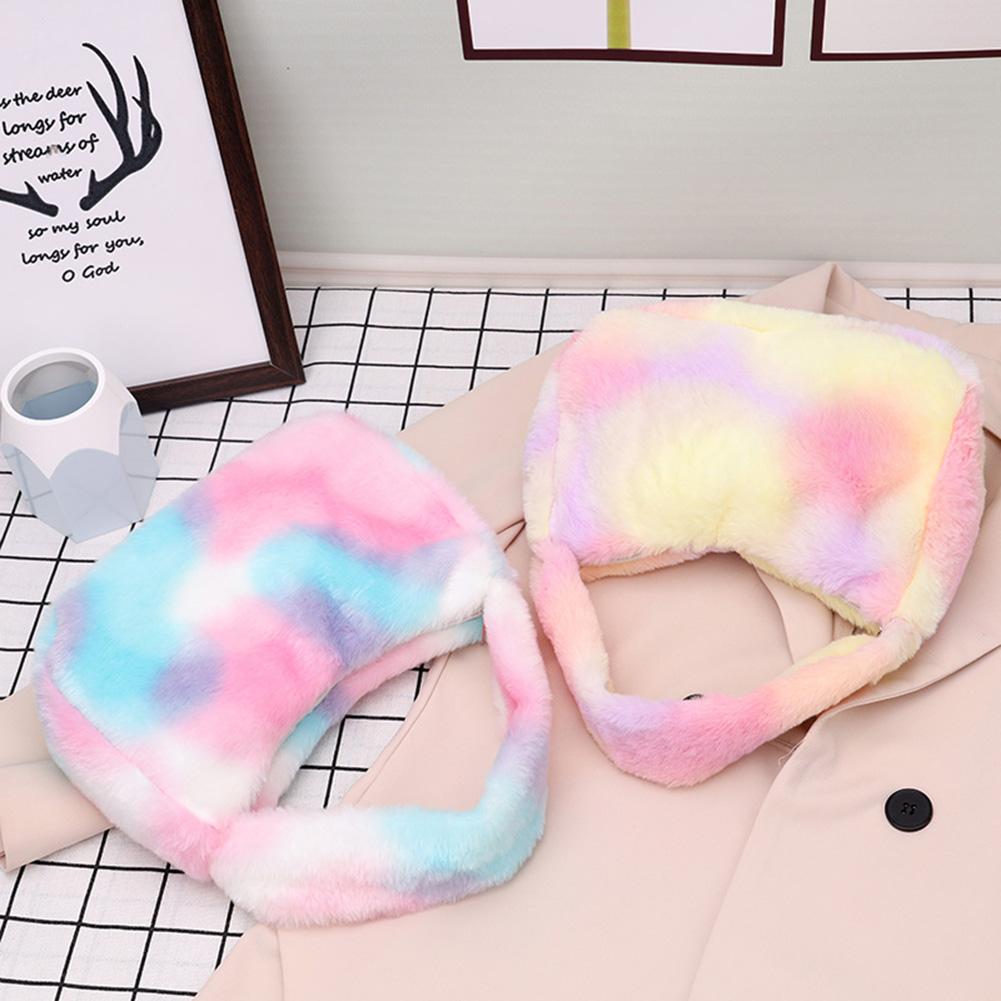 Rainbow Shoulder Bag Simple Fashion Furry Bag Large Capacity Fluffy Tote Bags Colorful Top-handle Bag for Autumn Winter