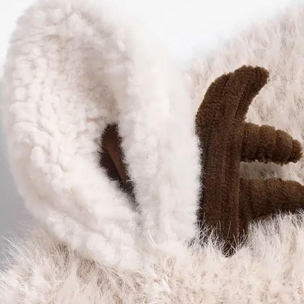 Plush Fur Knitted Deer Antler Hat Windproof Festival Christmas Antler Hat New Ear Flap Hat  Outdoor