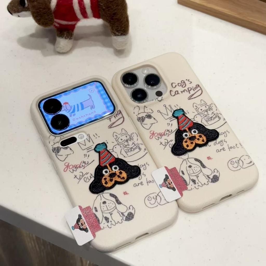 Line Big Ear Dog for Apple 17pro Phone Case 16proma X Soft Rubber 13p Imitation Leather 12pro Cartoon
