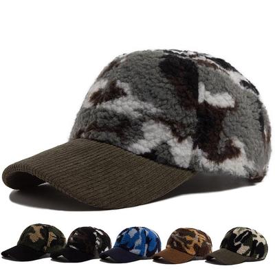 Kamouflage Lammull Basebollkeps - Unisex Höst/Vinter Varm Anknäbb Solskyddshatt
