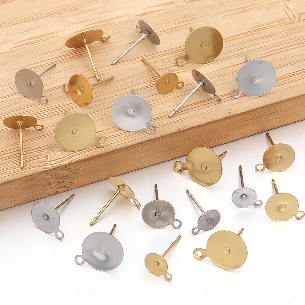 10-50pcs/lot High Quality Stainless Steel Blank Earring Stud Base For 6/8/10mm Cabochon Cameo Settings DIY Earrings Accessories