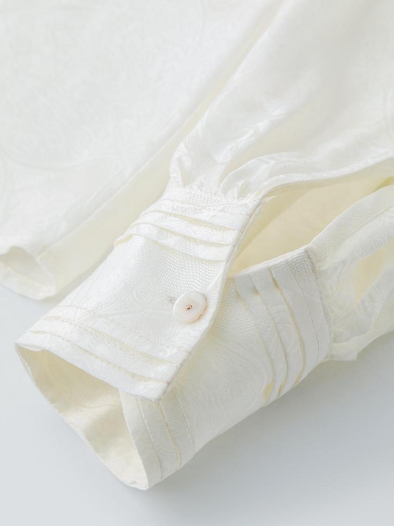 2026 Spring Mulberry Silk Satin Stand Collar Jacquard Shirt - Elegant Ink Wash Style