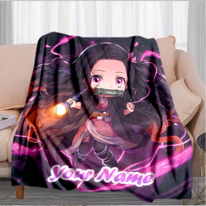 1PC Custom Name "Your Name: Anime Adventure" flannel blanket versatile, all-season throw suitable for the living room, bedroom, camping, travel, and g