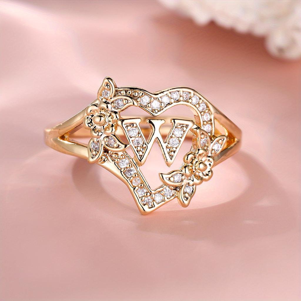 1 Stück goldene Farbe 26 englische Buchstaben CZ Zirkon Ring Rose Blume verstellbare Öffnung Ring Ehering Schmuck Valentinstag Geschenk