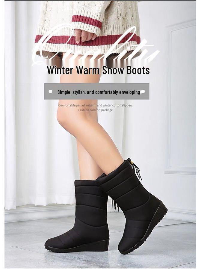 Women's Waterproof Mid-Calf Winter Boots - Non-Slip Thick Sole with Warm Velvet Lining, Plus Size Available