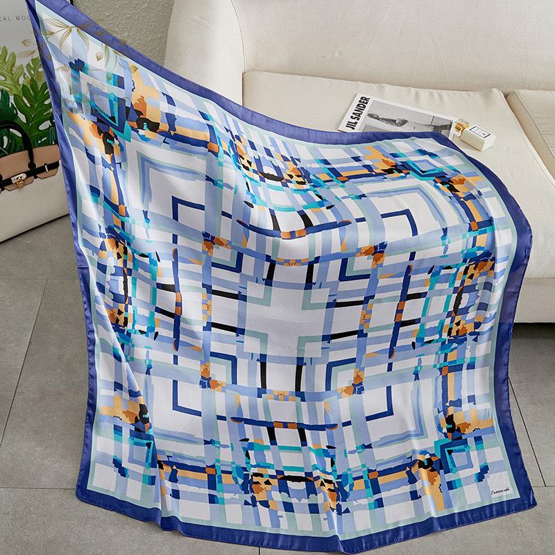 New 110Cm Large Scarf Satin Printed Silk Scarf Lijin Forged Imitation Silk Women'S Headscarf