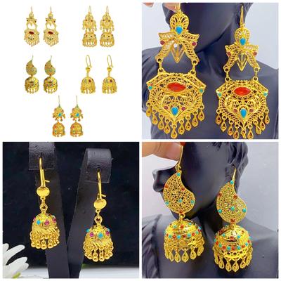 Elegantní Trend Indické Jhumka Náušnice Pozlacené Geometrické Visací Šperky Doplněk pro Trendy Ženy Stylové Oblečení