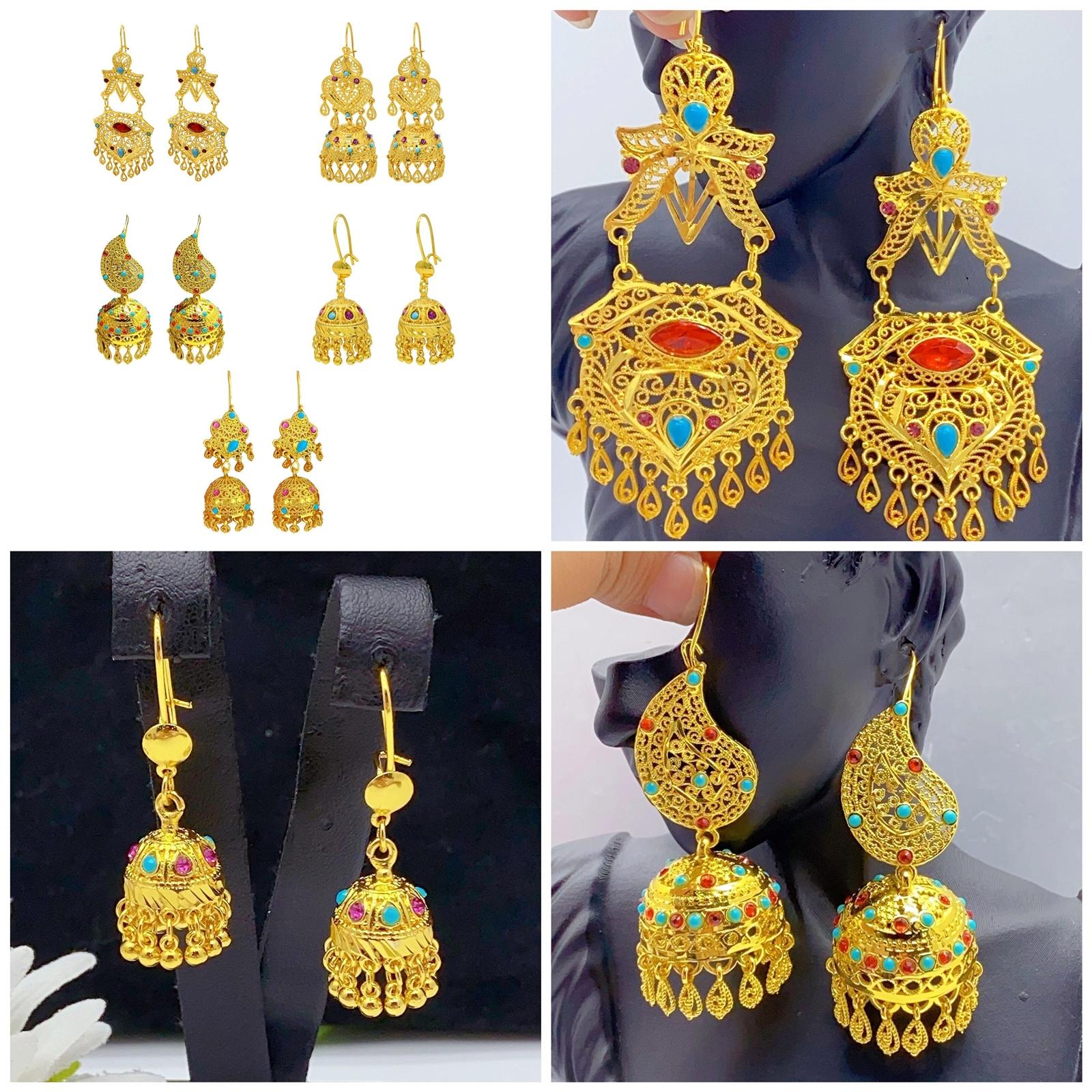 

Elegant Trend Indian Jhumka Earrings Gold Plated Geometric Dangle Jewelry Accessory for Trendy Women Stylish Outfits 4