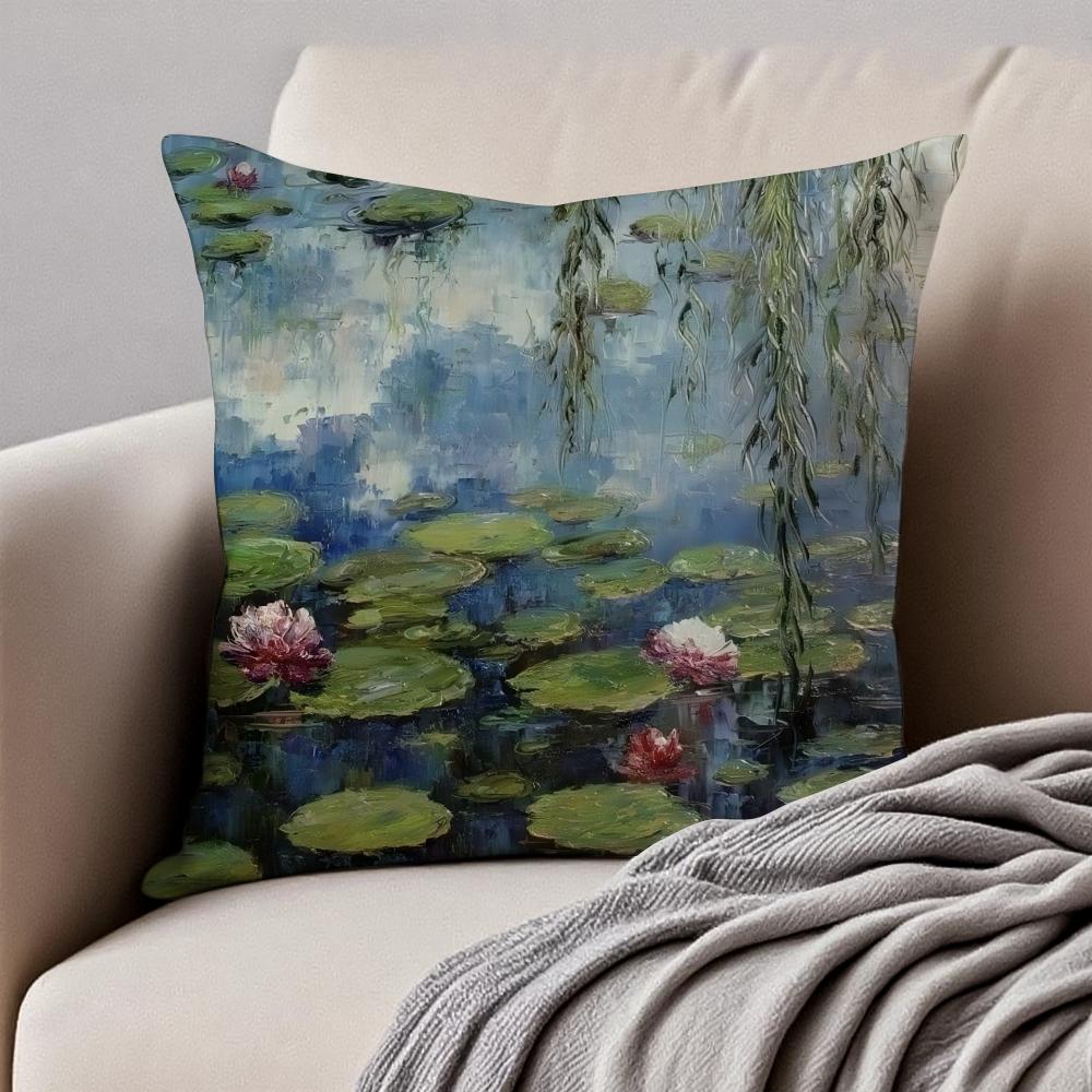 Famous Classic Oil painting Art CClaude Monet Cushion Cover Pillowcase Antidustmite Invisible Zipper Short Plush Sofa Cushion