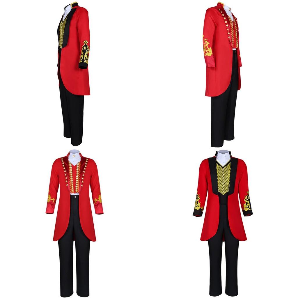 The King Of Circus Barnum Cosplay Costume For Men Red And Black Polyester Blended Fabric