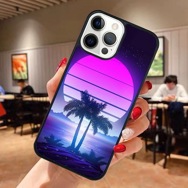 80s Retrowave Neon Palms Tree Phone Case For iPhone 17 Air 13 12 14 15 16  Cover For Apple Pro Max Plus