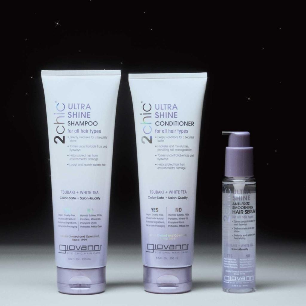 Giovanni 2chic Sérum Capillaire Haute Brillance, 81 ml, Huile de Camélia, Brillant, Lisse, Coiffant, Sans Additifs