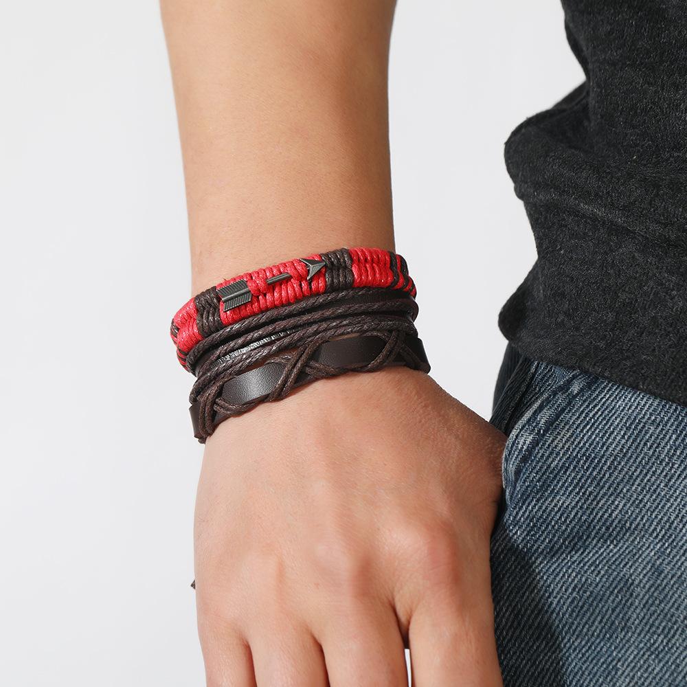 Cross-border new women's retro woven winding arrow hand rope, four-combination multi-layer leather personalized bracelet bracelet