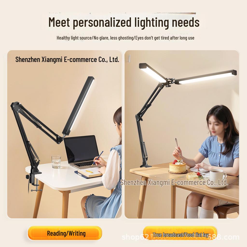 American Style Double-Headed LED Desk Lamp with Clip and Adjustable Long Arm for Overhead Photography and Office Use