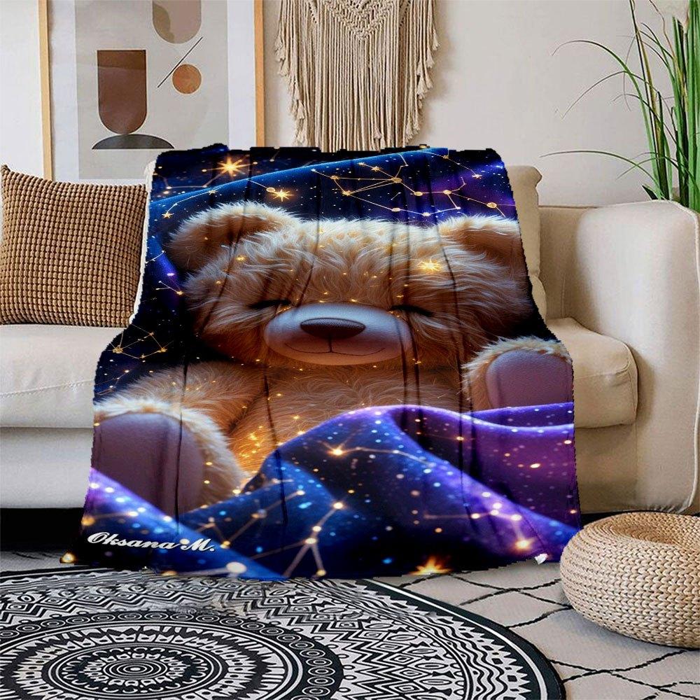 

Starry Night Teddy Bear Plush Toy - Celestial Comfort Blanket Flannel Throw Blanket for Sofa, Bed, Travel, Camping, Office, Couch, Chair, A 150x180cm