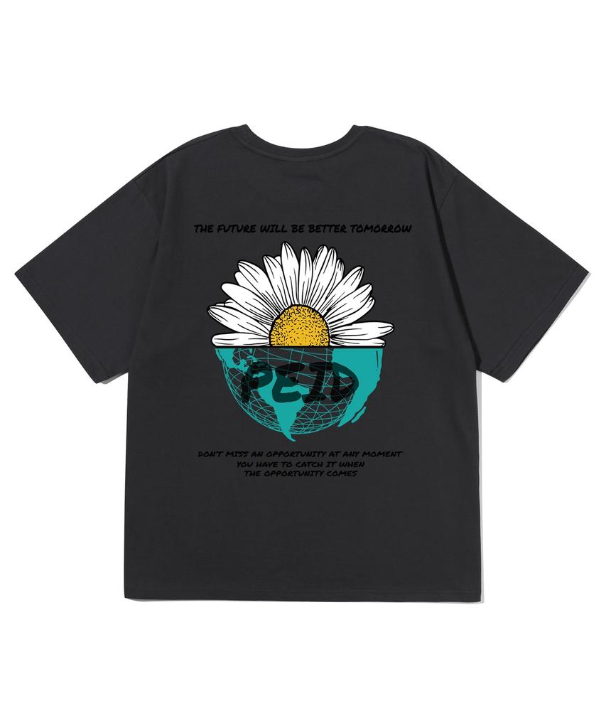 Peideu Pd Half Daisy Short Sleeve T-Shirt Charcoal