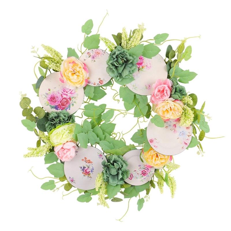

Wooden Plaques White Flower Porcelain Pattern Wreath Outdoor Courtyard Party Decorations Garlands for Wall Door Window 1