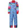 Costume da Bambola Film Horror per Adulti Colorato Top a Strisce Tuta Vestito Costume Giocattolo Spaventoso Retrò Outfit a Tema per Festa di Halloween